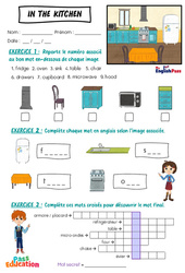 In the kitchen - Vocabulaire - Exercices - Apprends l’anglais avec Kelly and James : 3eme Maternelle, [Primaire] - PDF à imprimer