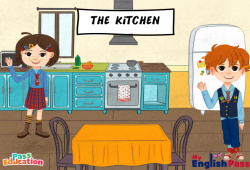 Jeux en ligne : In the kitchen - Vidéo interactive - Apprends l’anglais avec Kelly and James : 3eme Maternelle, [Primaire]