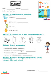 Seasons - Vocabulaire - Exercices - Apprends l’anglais avec Kelly and James : 3eme Maternelle, [Primaire] - PDF à imprimer