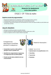 Séquence - Fiche de préparation Respecter les équipements et les biens publics - Séquence - Fiche de préparation - EMC : 1ere Primaire - PDF à imprimer