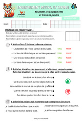 Respecter les équipements et les biens publics - Examen Evaluation - EMC : 1ere Primaire - PDF à imprimer