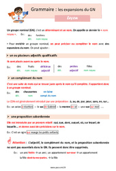 Les expansions du groupe nominal (GN) - Cours, Leçon : 5eme Primaire - PDF à imprimer