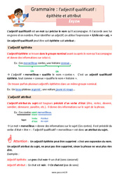 L’adjectif qualificatif - Fiches épithète et attribut - Cours, Leçon : 5eme Primaire - PDF à imprimer