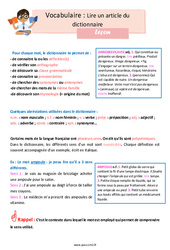 Lire un article du dictionnaire - Cours, Leçon : 5eme Primaire - PDF à imprimer