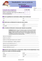 Lire un article dictionnaire - Examen Evaluation avec les corrigés : 5eme Primaire - PDF à imprimer