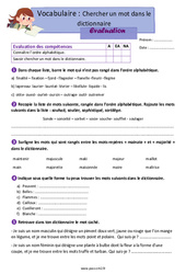 Chercher un mot dans le dictionnaire - Examen Evaluation avec les corrections : 5eme Primaire - PDF à imprimer