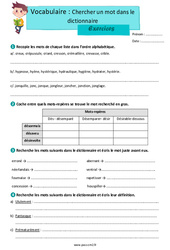 Chercher un mot dans le dictionnaire - Exercices avec les corrigés : 5eme Primaire - PDF à imprimer
