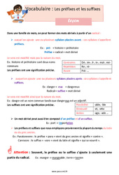 Leçon Les préfixes et les suffixes - Cours, Leçon : 5eme Primaire - PDF à imprimer