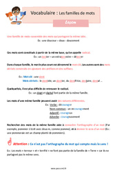 Les familles de mots - Cours, Leçon : 5eme Primaire - PDF à imprimer