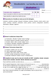 Les familles de mots - Évaluation avec la correction : 5eme Primaire - PDF à imprimer