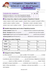 Imparfait des verbes en - ir, - oir et - dre (3e groupe) - Examen Evaluation avec les corrections : 2eme Primaire - PDF à imprimer