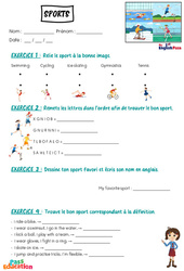 Sports - Vocabulaire - Exercices - Apprends l’anglais avec Kelly and James : 3eme Maternelle, [Primaire] - PDF à imprimer