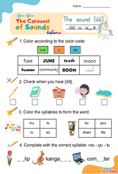 Le son [ōō] oo u u_e - Phonologie anglaise - Carousel of Sounds - Vidéo interactive + Fiche : 3eme Maternelle, [Primaire] - PDF à imprimer