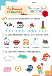 Le son [ow] - Phonologie anglaise - Carousel of Sounds - Vidéo interactive + Fiche : 3eme Maternelle, [Primaire] - PDF à imprimer