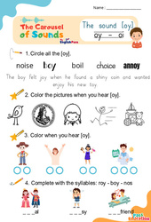 Exercice Le son [oy] oy oi - Phonologie anglaise - Carousel of Sounds - Vidéo interactive + Fiche : 3eme Maternelle, [Primaire]