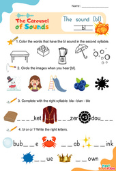 Exercice Le son [bl] bl - Phonologie anglaise - Carousel of Sounds - Vidéo interactive + Fiche : 3eme Maternelle, [Primaire]