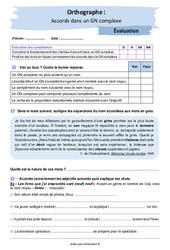 Accords dans un GN complexe - Examen Evaluation avec les corrigés : 2eme, 3eme Secondaire - PDF à imprimer