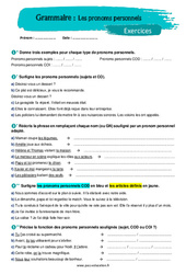 Les pronoms personnels - Exercices avec les corrigés : 1ere Secondaire - PDF à imprimer