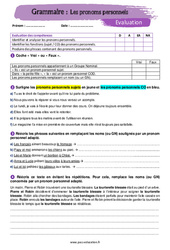 Les pronoms personnels - Examen Evaluation avec la correction : 1ere Secondaire - PDF à imprimer
