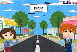 Shops - Vocabulaire - Vidéo interactive - Apprends l’anglais avec Kelly and James : Primaire - Cycle Fondamental