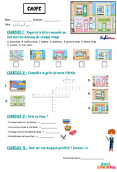 Exercice Shops - Exercices - Apprends l’anglais avec Kelly and James : Primaire - Cycle Fondamental - PDF à imprimer