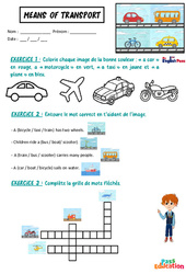 Exercice Means of transport - Exercices - Apprends l’anglais avec Kelly and James : Primaire - Cycle Fondamental - PDF à imprimer