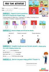 Exercice Free time activities - Exercices - Apprends l’anglais avec Kelly and James : Primaire - Cycle Fondamental - PDF à imprimer