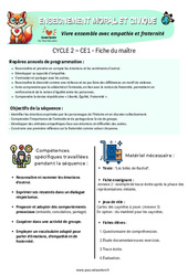 Vivre ensemble avec empathie et fraternité - Séquence - Fiche de préparation - EMC : 2eme Primaire - PDF à imprimer