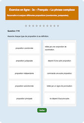 Cours et exercice : La phrase complexe - Fiches  - Exercice en ligne (1) : 3eme Secondaire