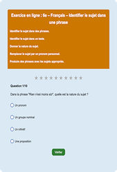 Identifier le sujet dans une phrase - Fiches Exercice en ligne  - Fiches Français - Grammaire : 6eme Primaire