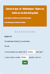 Leçon, exercice et évaluation :<br/> Repérer une fraction sur une demi - droite graduée - Fiches  - Exercice en ligne : 6eme Primaire