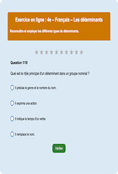 Les déterminants - Fiches Exercice en ligne  - Fiches Français - Grammaire : 2eme Secondaire