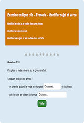 Identifier sujet et verbe - Fiches Exercice en ligne  - Fiches Français - Grammaire : 6eme Primaire