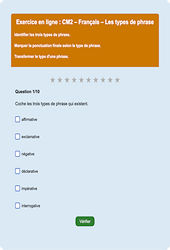 Leçon, exercice et évaluation :<br/> Les types de phrase - Fiches  - Exercice en ligne : 5eme Primaire