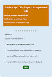 Leçon, exercice et évaluation :<br/> Les compléments de verbe - Fiches  - Exercice en ligne : 5eme Primaire