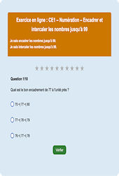 Encadrer et intercaler les nombres jusqu'à 99 - Fiches Exercice en ligne  - Fiches Mathématiques - Numération : 2eme Primaire