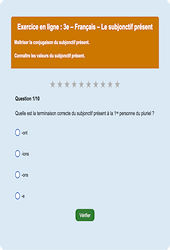 Le subjonctif présent - Fiches Exercice en ligne  - Fiches Français - Conjugaison : 3eme Secondaire