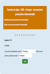 Les pronoms possessifs et démonstratifs - Fiches Exercice en ligne  - Fiches Français - Grammaire : 5eme Primaire