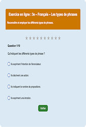 Cours et exercice : Les types de phrases - Fiches  - Exercice en ligne : 3eme Secondaire