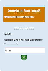 Cours et exercice : Les adjectifs - Fiches  - Exercice en ligne : 3eme Secondaire