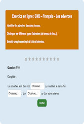 Leçon, exercice et évaluation :<br/> Les adverbes - Fiches  - Exercice en ligne : 5eme Primaire