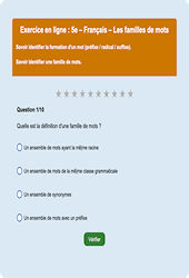 Cours et exercice : Les familles de mots - Fiches  - Exercice en ligne : 1ere Secondaire