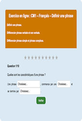 Définir une phrase - Fiches Exercice en ligne  - Fiches Français - Grammaire : 4eme Primaire