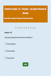 Cours et exercice : Les types et formes de phrases - Fiches  - Exercice en ligne : 3eme Secondaire