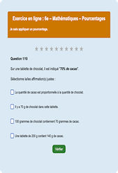 Leçon, exercice et évaluation :<br/> Pourcentages - Fiches  - Exercice en ligne : 6eme Primaire
