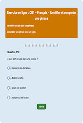 Leçon, exercice et évaluation :<br/> Identifier le sujet, Compléter une phrase - Fiches  - Exercice en ligne : 2eme Primaire
