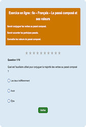 Leçon, exercice et évaluation :<br/> Le passé composé - Fiches  - Exercice en ligne : 6eme Primaire