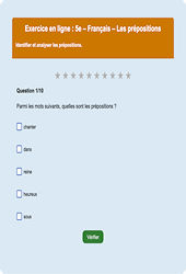 Les prépositions - Fiches Exercice en ligne  - Fiches Français - Grammaire : 1ere Secondaire