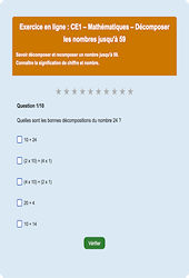 Décomposer les nombres jusqu'à 59 - Fiches Exercice en ligne  - Fiches Mathématiques - Numération : 2eme Primaire