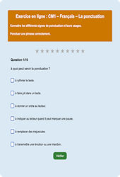 Leçon, exercice et évaluation :<br/> La ponctuation - Fiches  - Exercice en ligne : 4eme Primaire